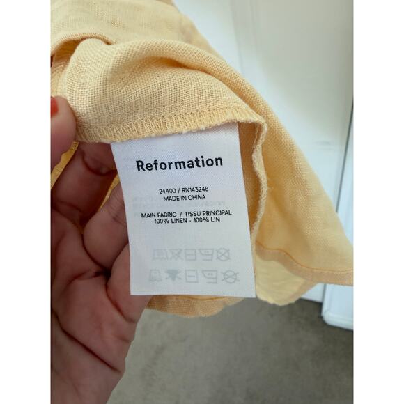 Reformation Brigitte Linen Square Neck Classic Preppy Mini Dress Yellow 0 - Picture 4 of 5